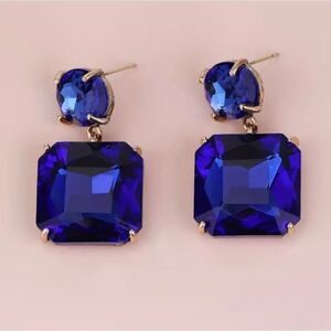 New Crystal Blue Square Drop Earrings